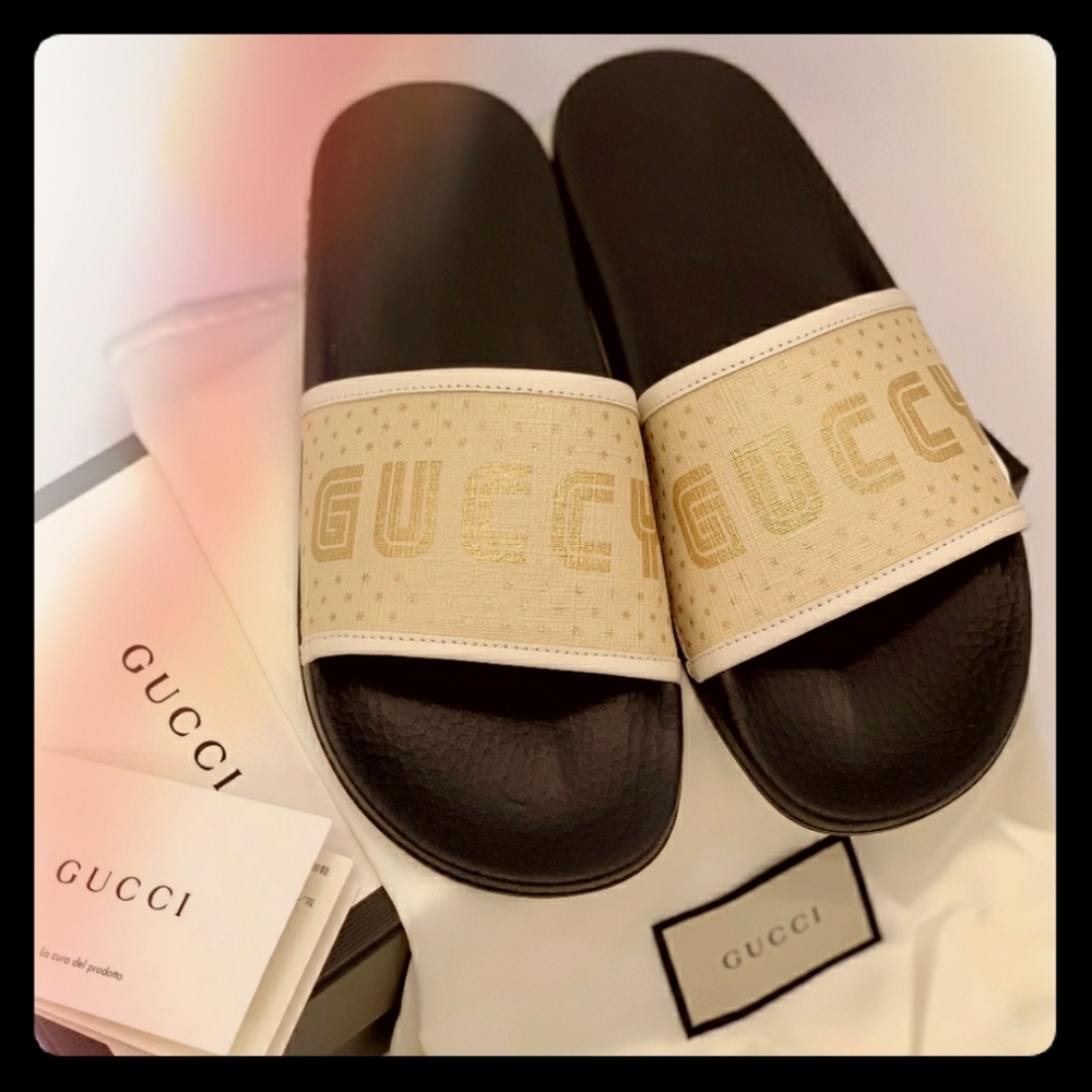 GUCCI White Pursuit Sega " GUCCY" Star Slide
